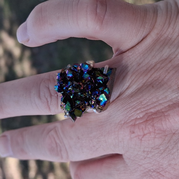 New Titanium Druzy 925 Silver Ring. - Picture 8 of 16